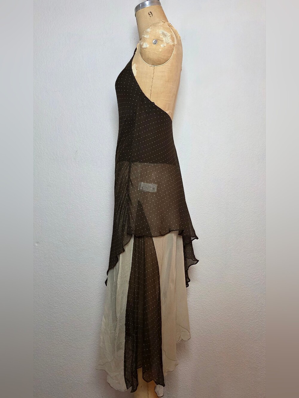 NWT Zara Collection Brown Polka Dot Asymmetrical Combination Midi Dress - Picture 10 of 14